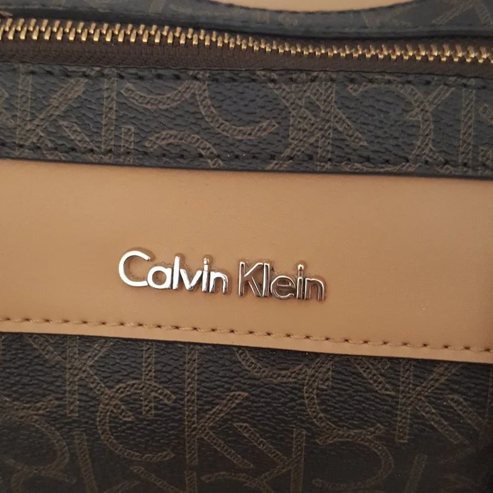 Women's Calvin Klein Opal Satchel Womens Handbag Brown Signature Monogram
